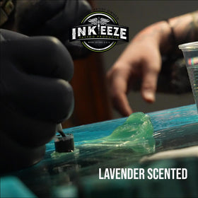 INK-EEZE applied by artist on fresh tattoo demonstrating lubrication benefit