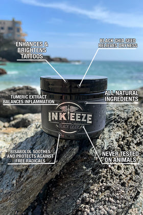 INK-EEZE 6oz jar beside hand for scale to show generous size