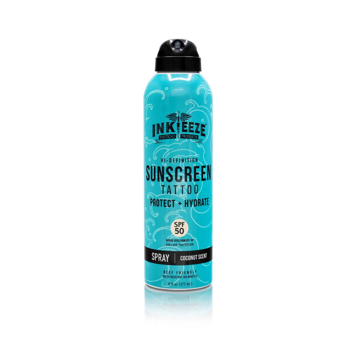 INK-EEZE front packaging showing 6oz spray for tattoo protection
