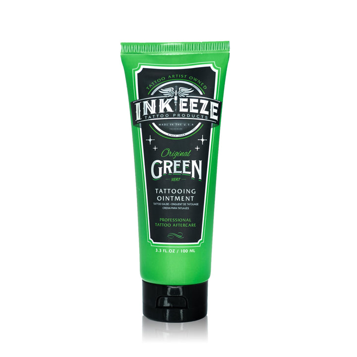 INK-EEZE front tube showing lavender scented, vegan tattoo ointment for easy use