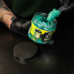 Close-up of INK-EEZE label with Mutant Ape artwork and product details for collectors