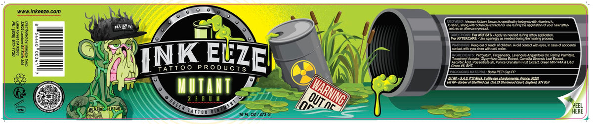 Lifestyle scene of INK-EEZE Mutant Serum on a studio counter conveying professional use