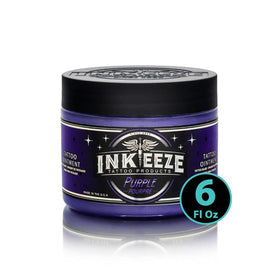 INK-EEZE purple ointment front packaging showing jar and brand, highlights safe aftercare
