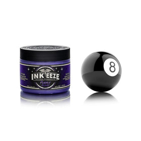 INK-EEZE purple ointment label close-up, displays lavender scent and petroleum-free claim