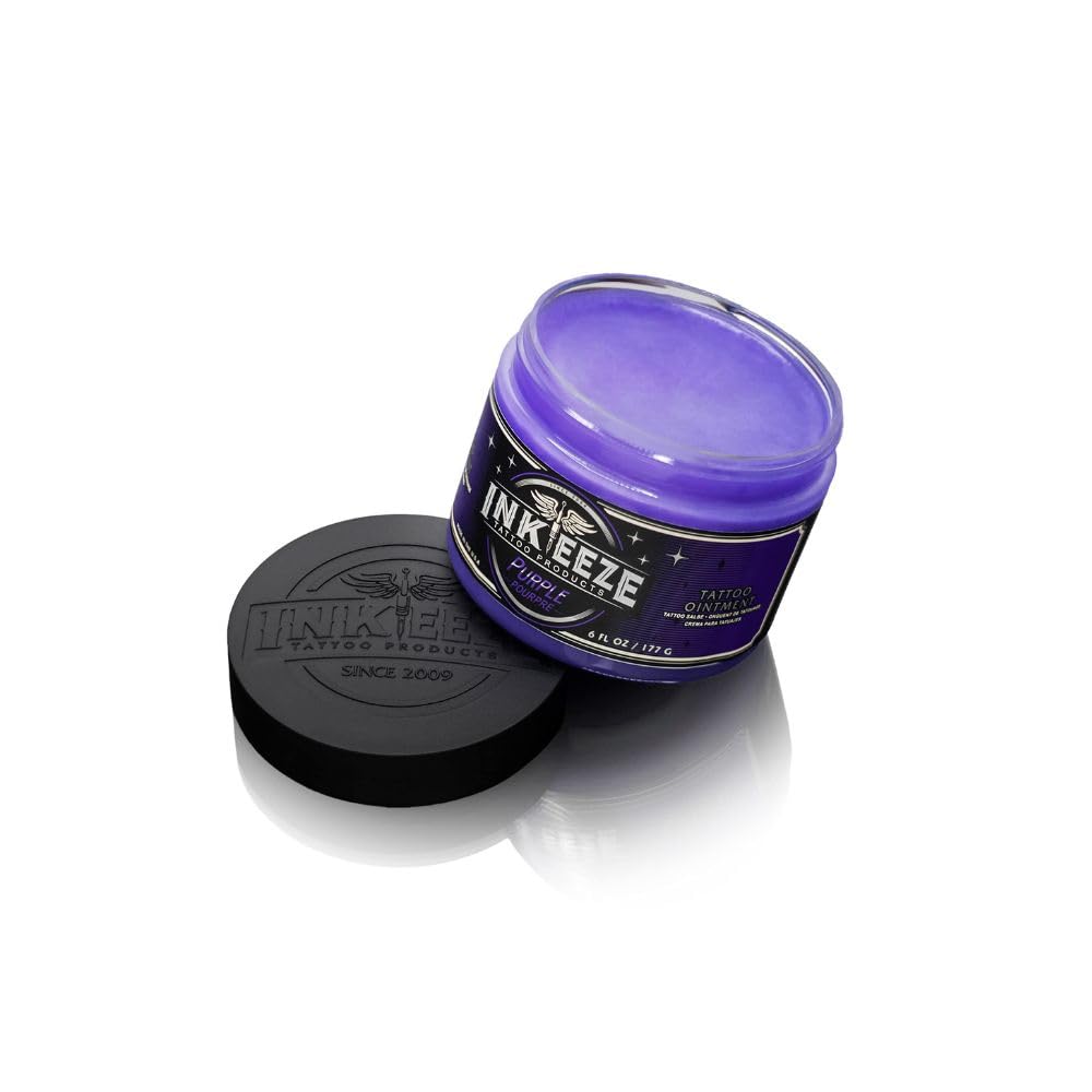 INK-EEZE purple ointment open jar close-up of smooth texture, shows spreadable consistency