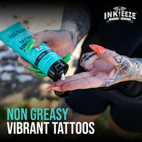 Ink-Eeze next to sunglasses for size scale, travel-friendly protection