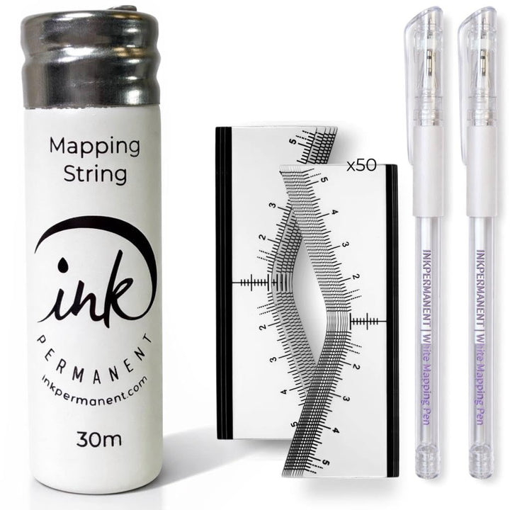Ink Permanent front packaging showing complete eyebrow mapping kit for quick setup and organization