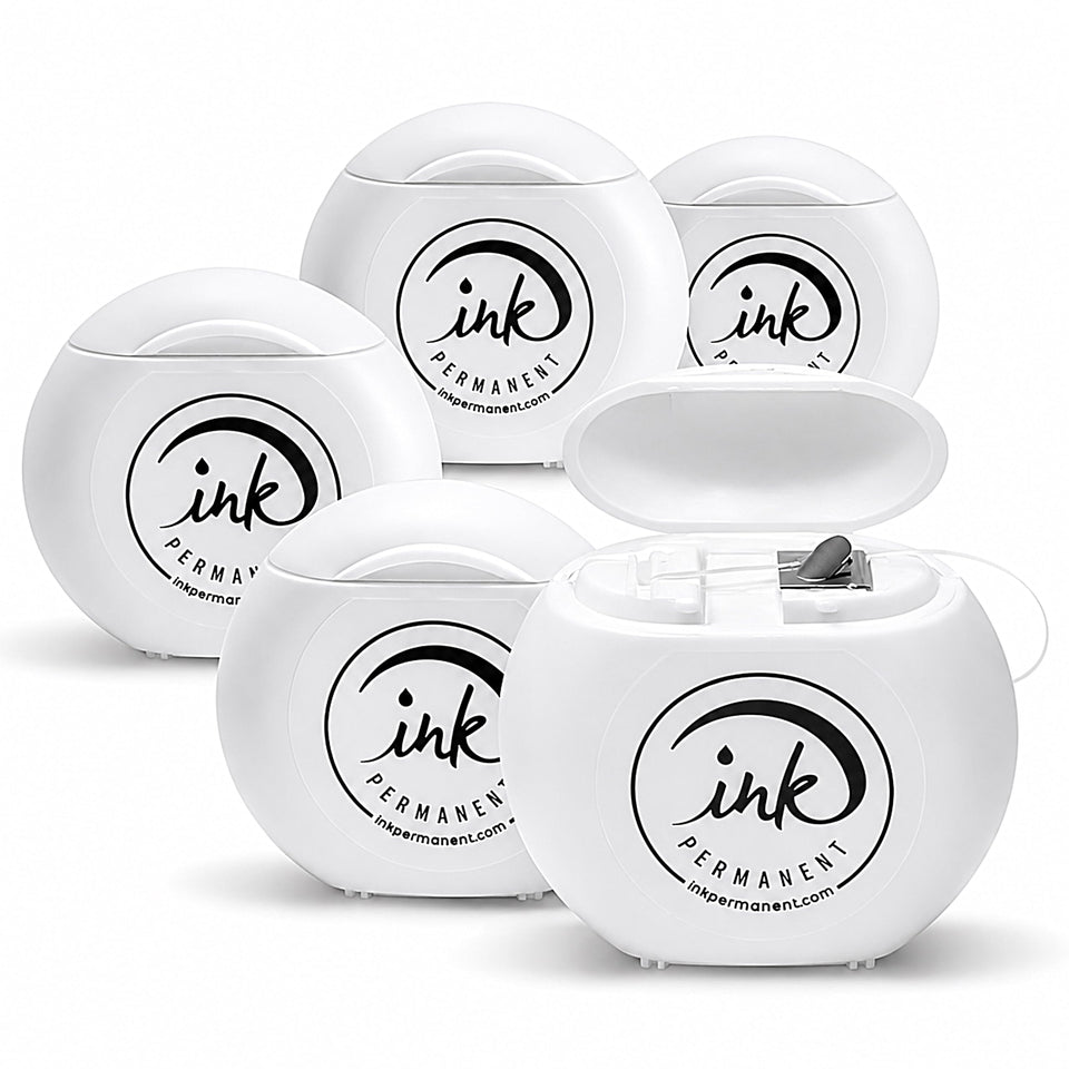 Ink Permanent packaging front showing five sealed white mapping thread boxes and easy storage