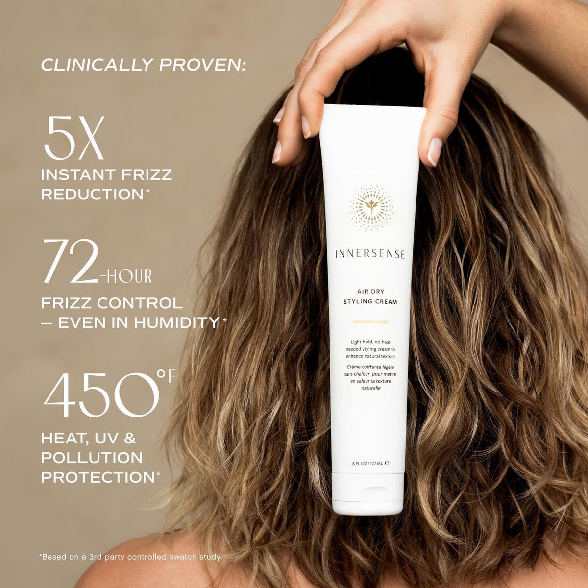 INNERSENSE applying cream to damp hair for defined air-dry styling
