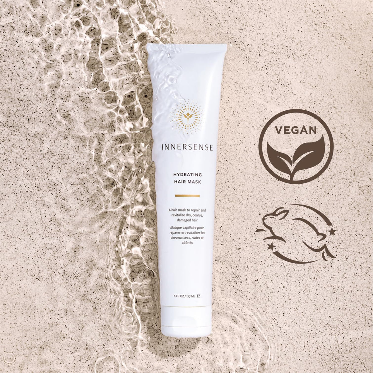 INNERSENSE applying mask to hair mid-lengths demonstrating hydration and manageability