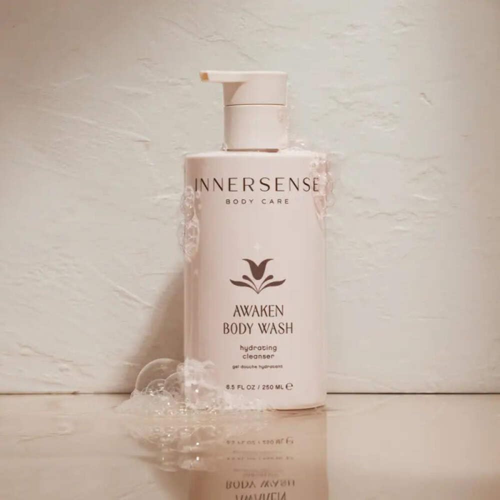 INNERSENSE Awaken ingredients display with avocado and herbs for nourishing benefits