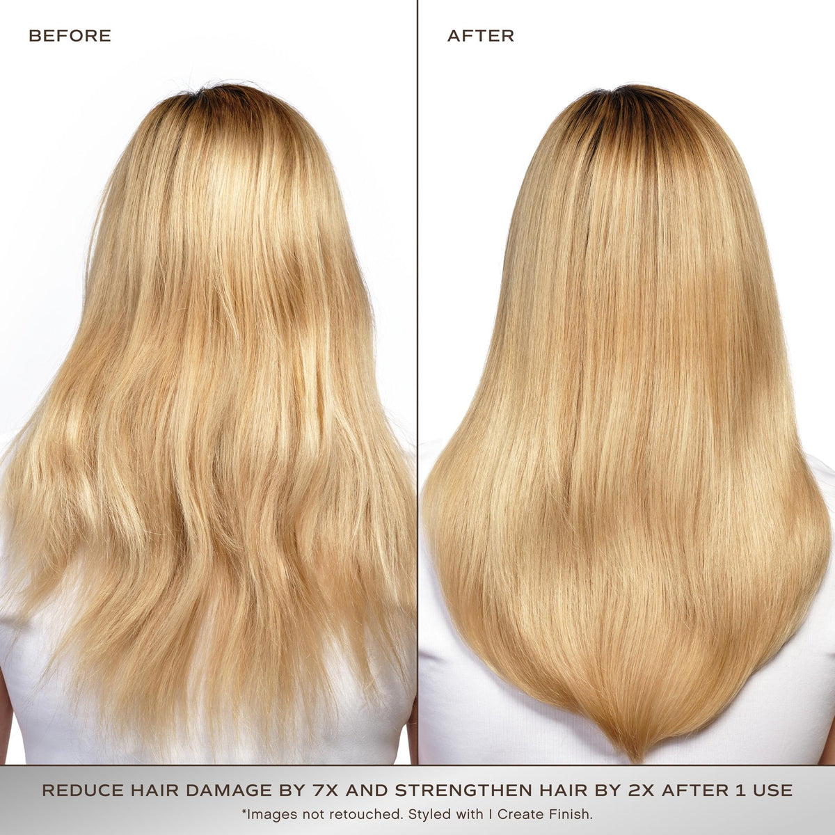 INNERSENSE before and after split ends comparison illustrating reduced breakage