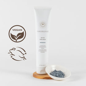 INNERSENSE charcoal and kaolin clay ingredients displayed showing natural detox benefits