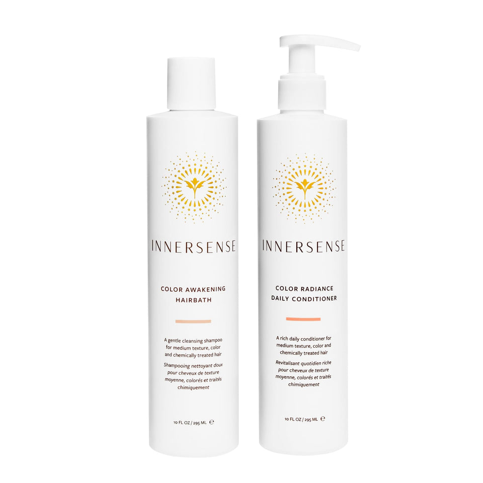 INNERSENSE duo front packaging showing both 10 fl oz bottles and clear labels to identify product benefits
