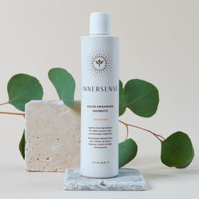 INNERSENSE pouch on bathroom shelf showing clean-beauty lifestyle benefit