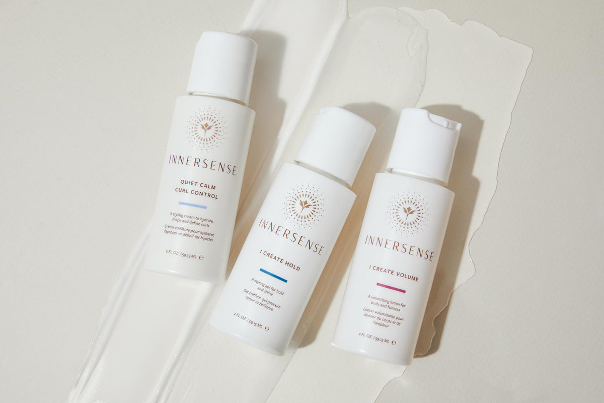INNERSENSE stylers arranged on bathroom shelf showing everyday styling readiness