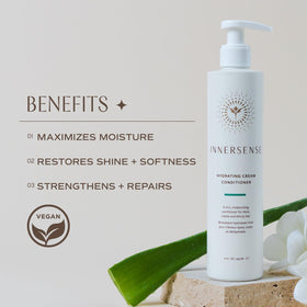 INNERSENSE conditioner applied in shower illustrating detangling and manageability benefit