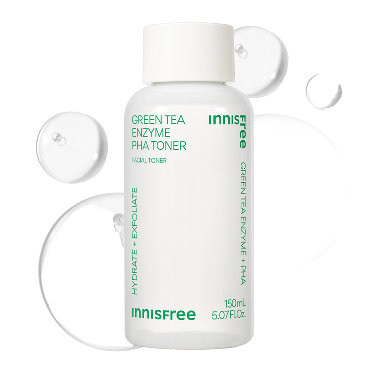 innisfree bottle front view showing label and calming packaging, promotes clean skincare