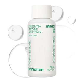 innisfree bottle front view showing label and calming packaging, promotes clean skincare