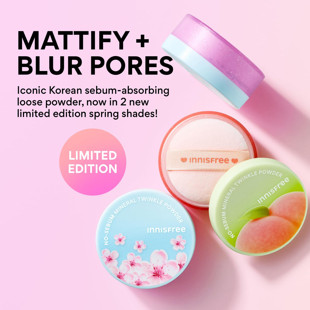 innisfree open jar revealing finely milled powder for oil control
