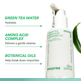 innisfree closeup label with ingredients list emphasizing green tea extract