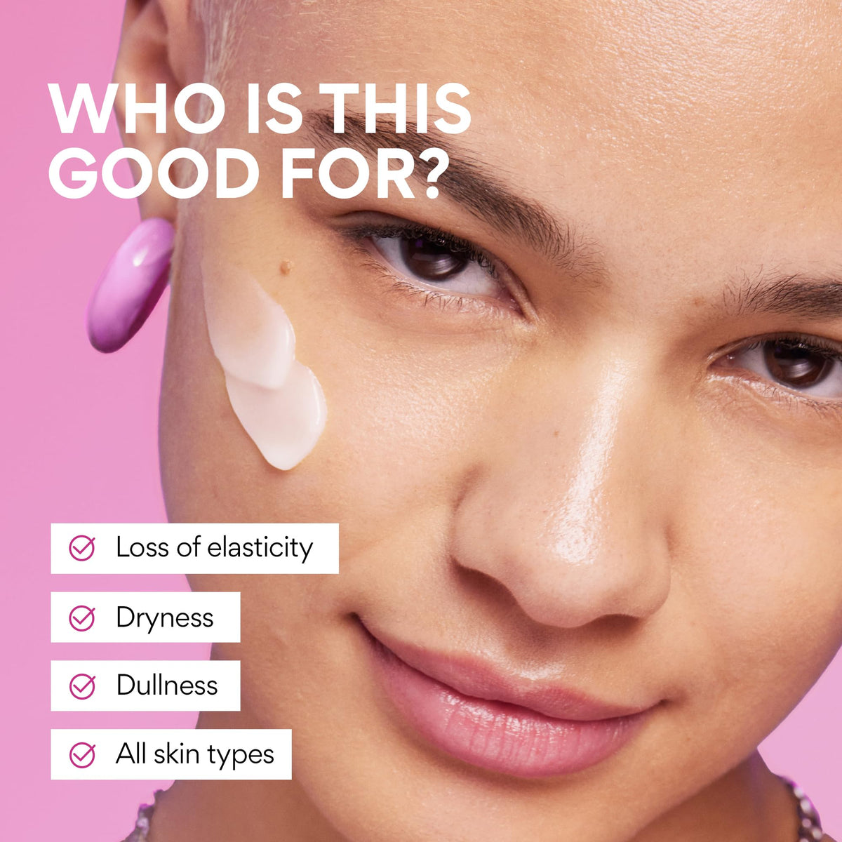 innisfree applying cream to cheek for firmer-looking skin