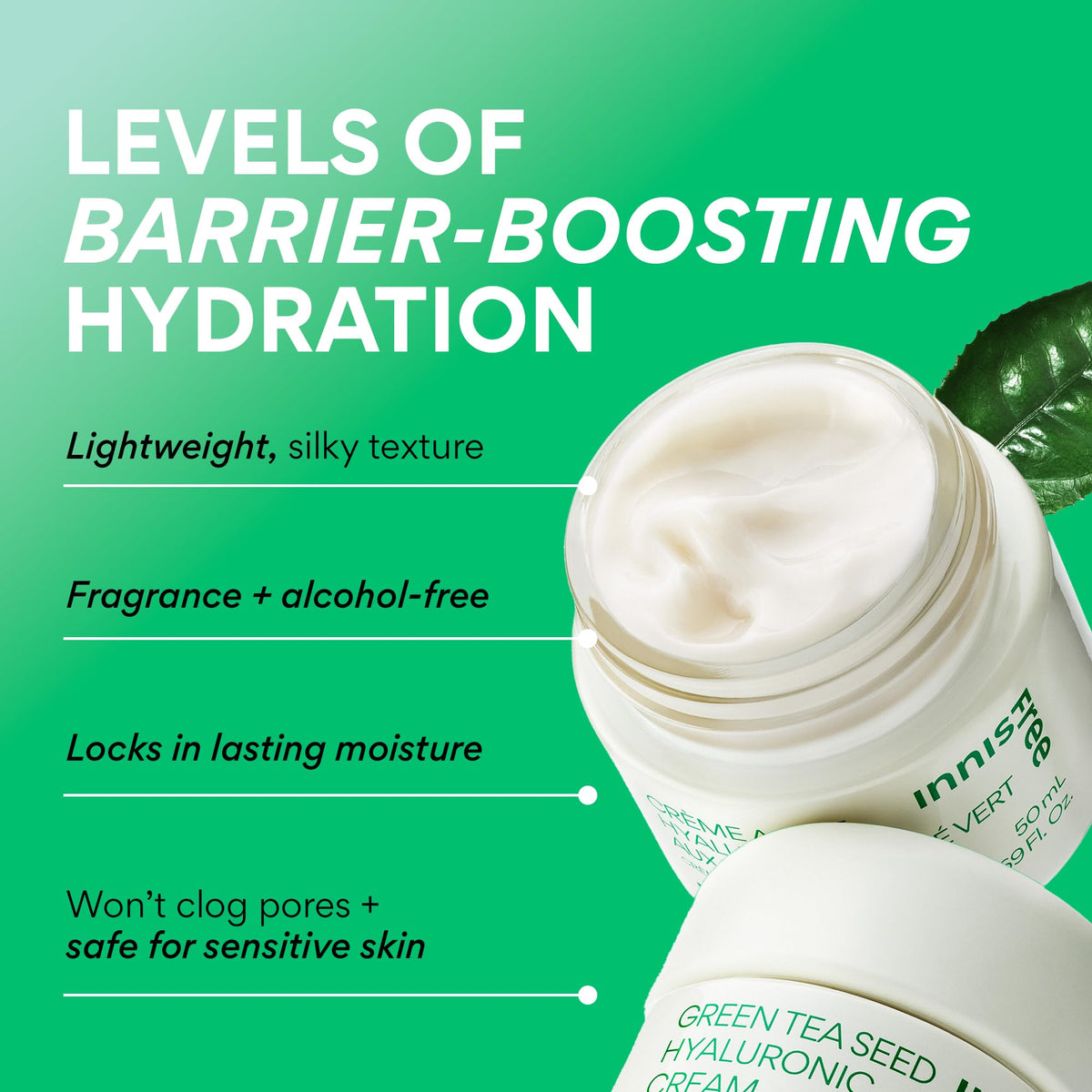 innisfree cream spread on hand demonstrating lightweight feel and quick sink-in