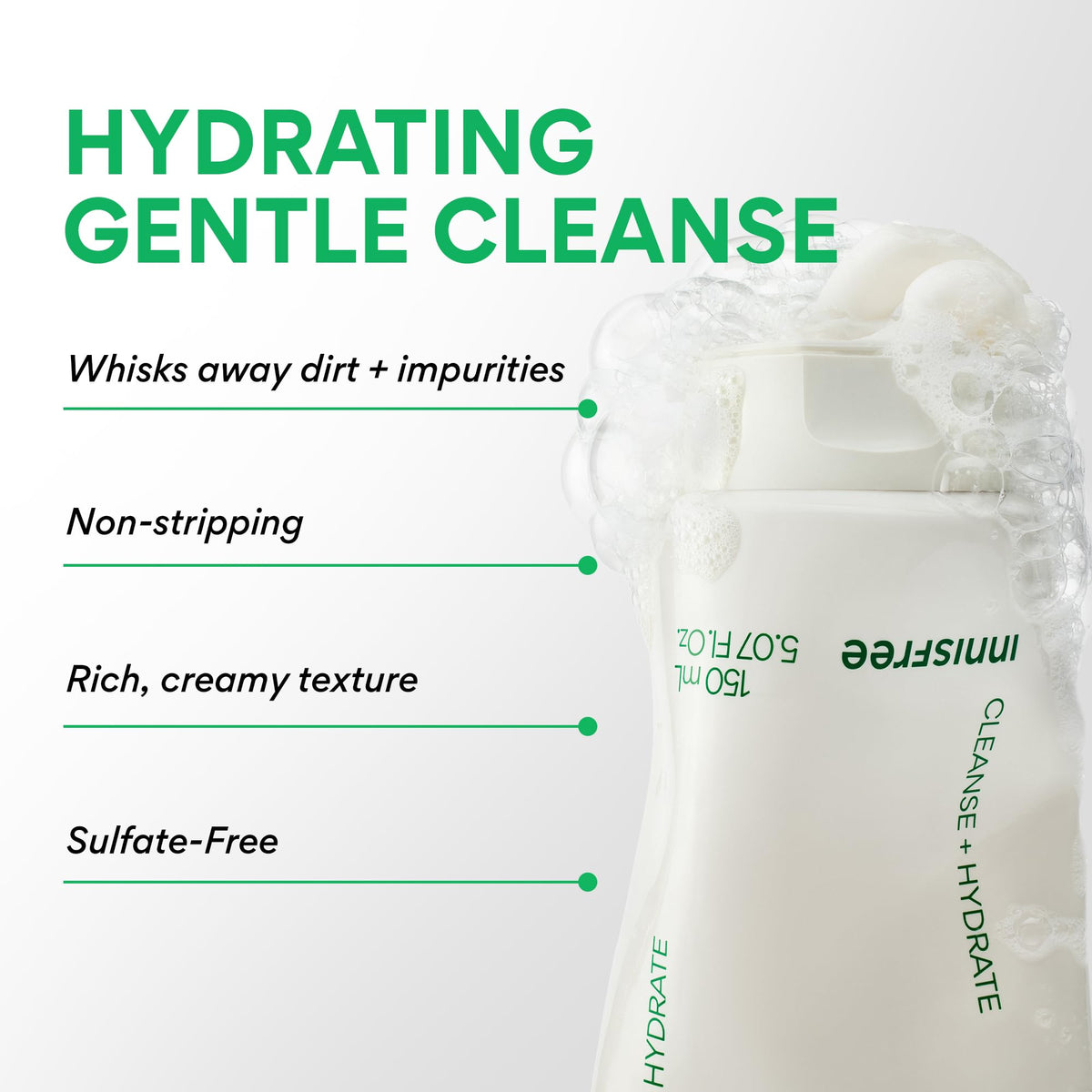 innisfree close-up foam texture displaying creamy lather and hydrating feel