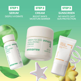 innisfree green tea leaves and ingredients visual emphasizing natural hydration