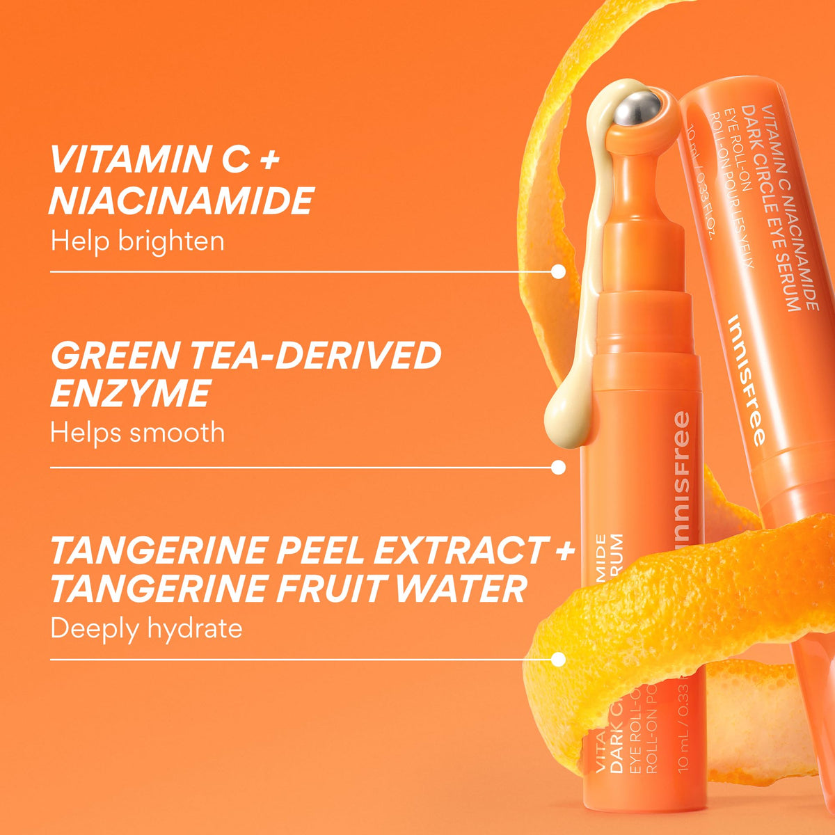 innisfree label close-up showing 7% Vitamin C and niacinamide