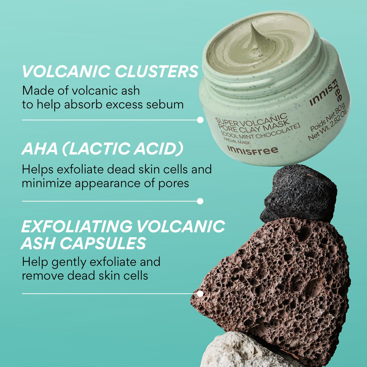 innisfree mint chocolate mask applied on cheek demonstrating cooling and calming benefit