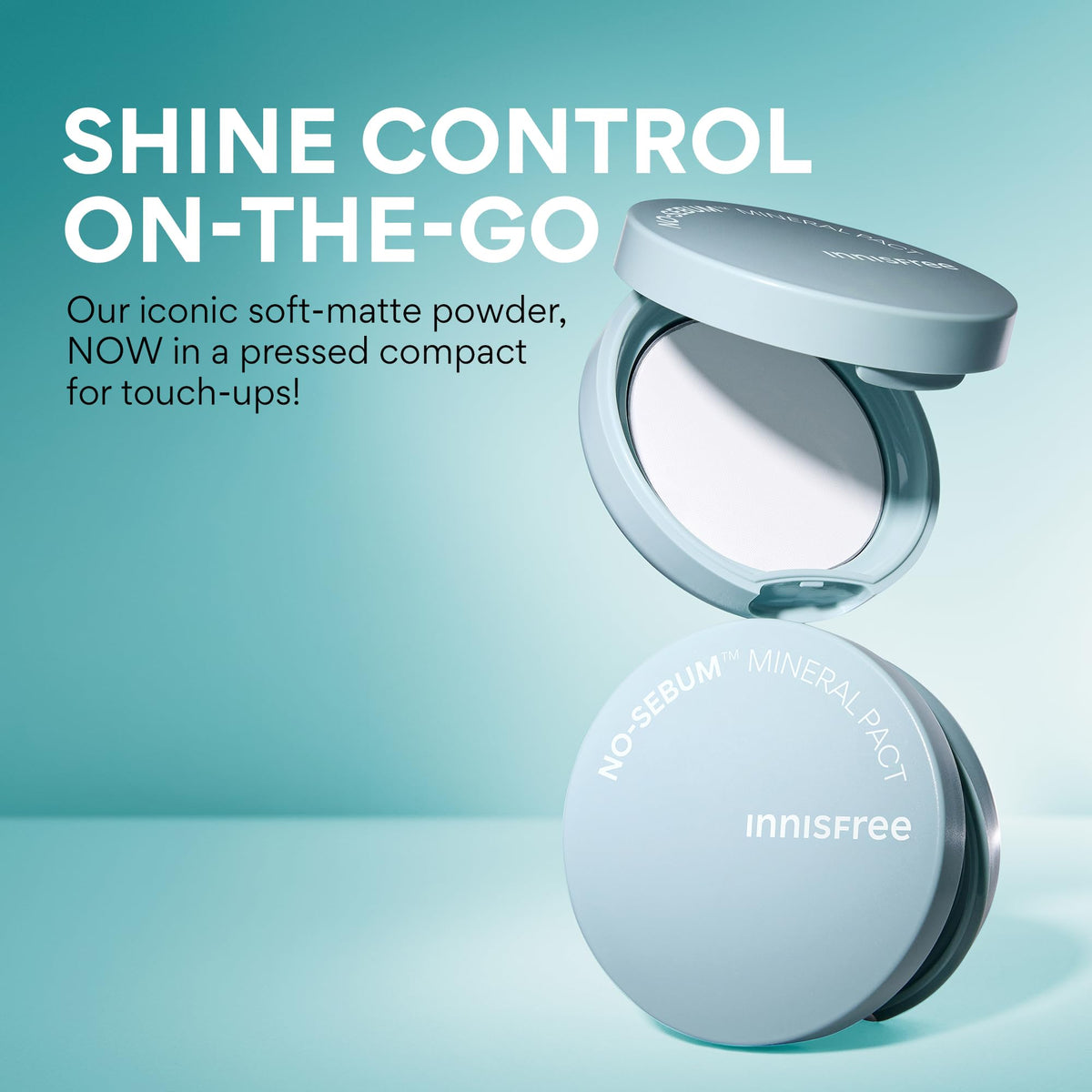innisfree compact open with puff demonstrating easy on-the-go touch-ups