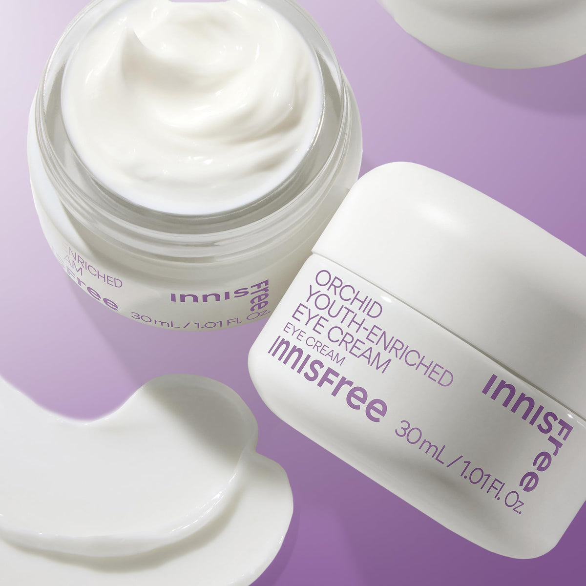 innisfree jar label close-up highlighting Orchidelixir and clean formulation