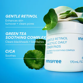 innisfree pad applied on cheek as mini sheet mask to hydrate and calm
