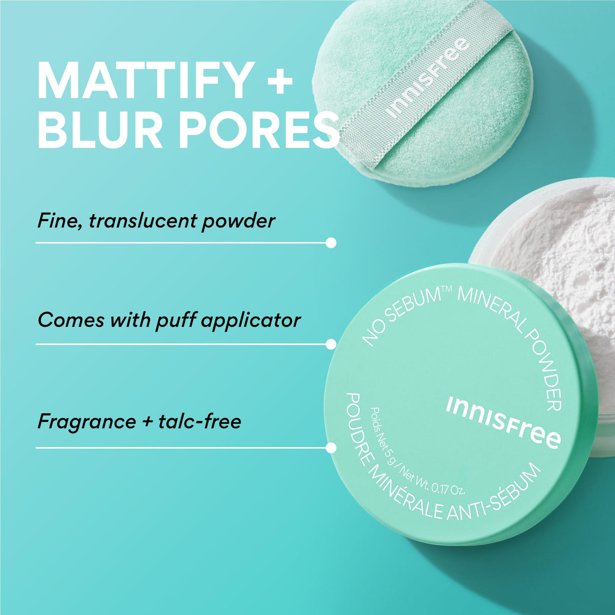 innisfree loose powder close-up texture highlighting fine minerals for oil control