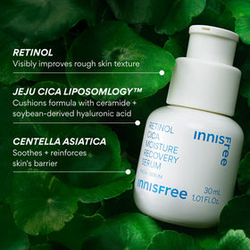 innisfree retinol cica serum ingredient graphic featuring centella for soothing