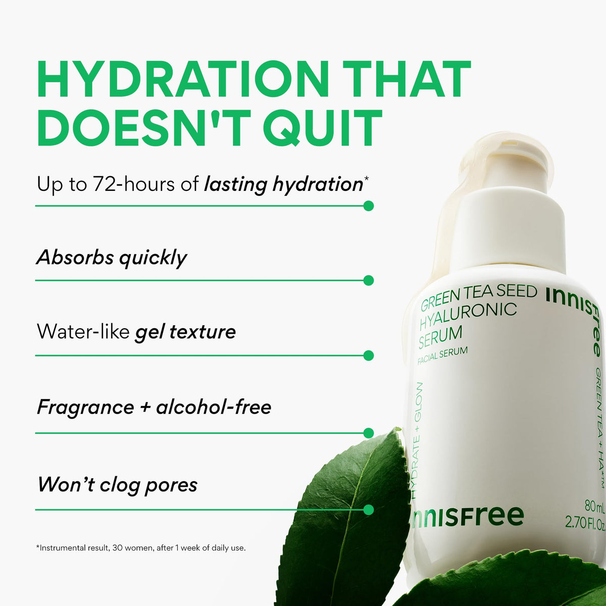 innisfree serum texture dispensed on fingertip illustrating lightweight absorption