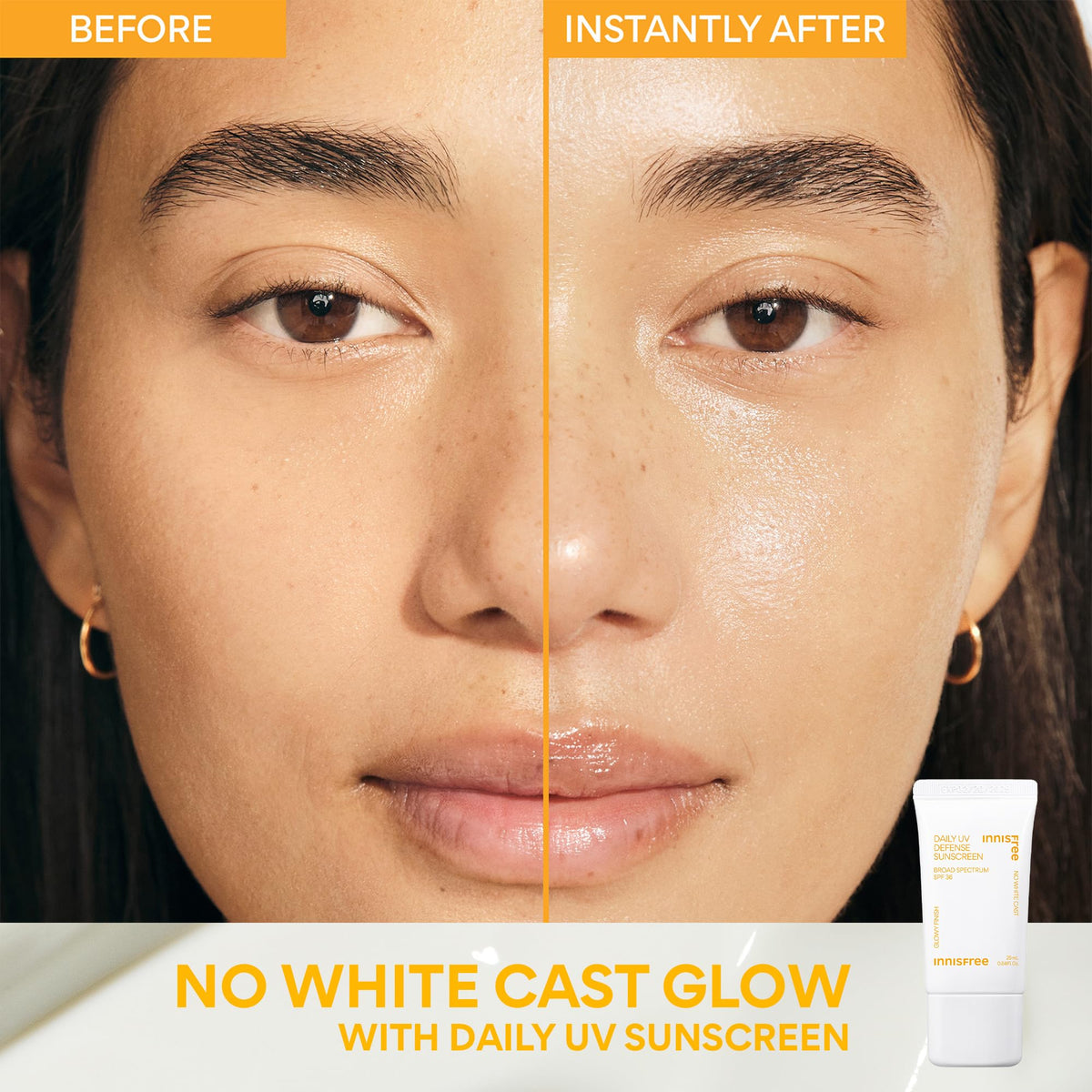 innisfree spf36 sunscreen tube top view highlighting lightweight protection