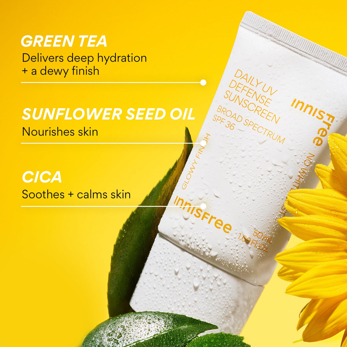 innisfree sunscreen applied on skin showing no white cast and natural finish