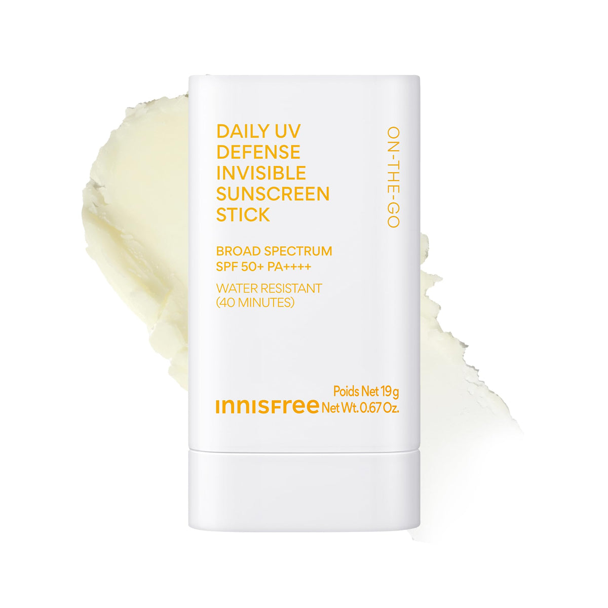 innisfree front packaging of sunscreen stick shows compact travel-friendly design and protection