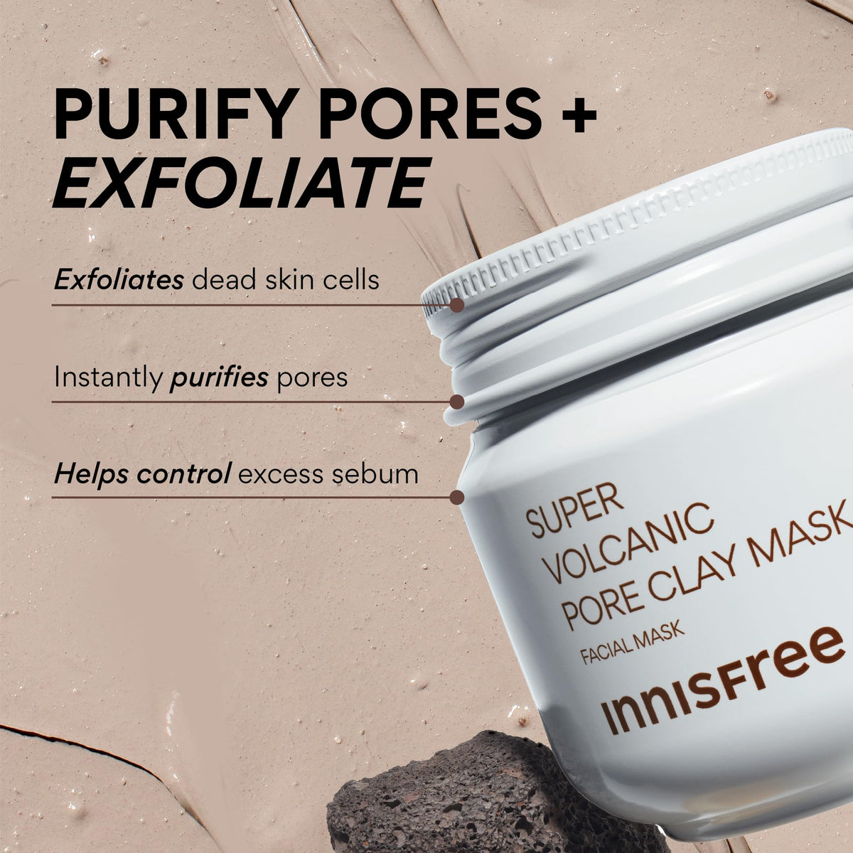 innisfree creamy clay texture close-up, highlights cooling non-drying feel