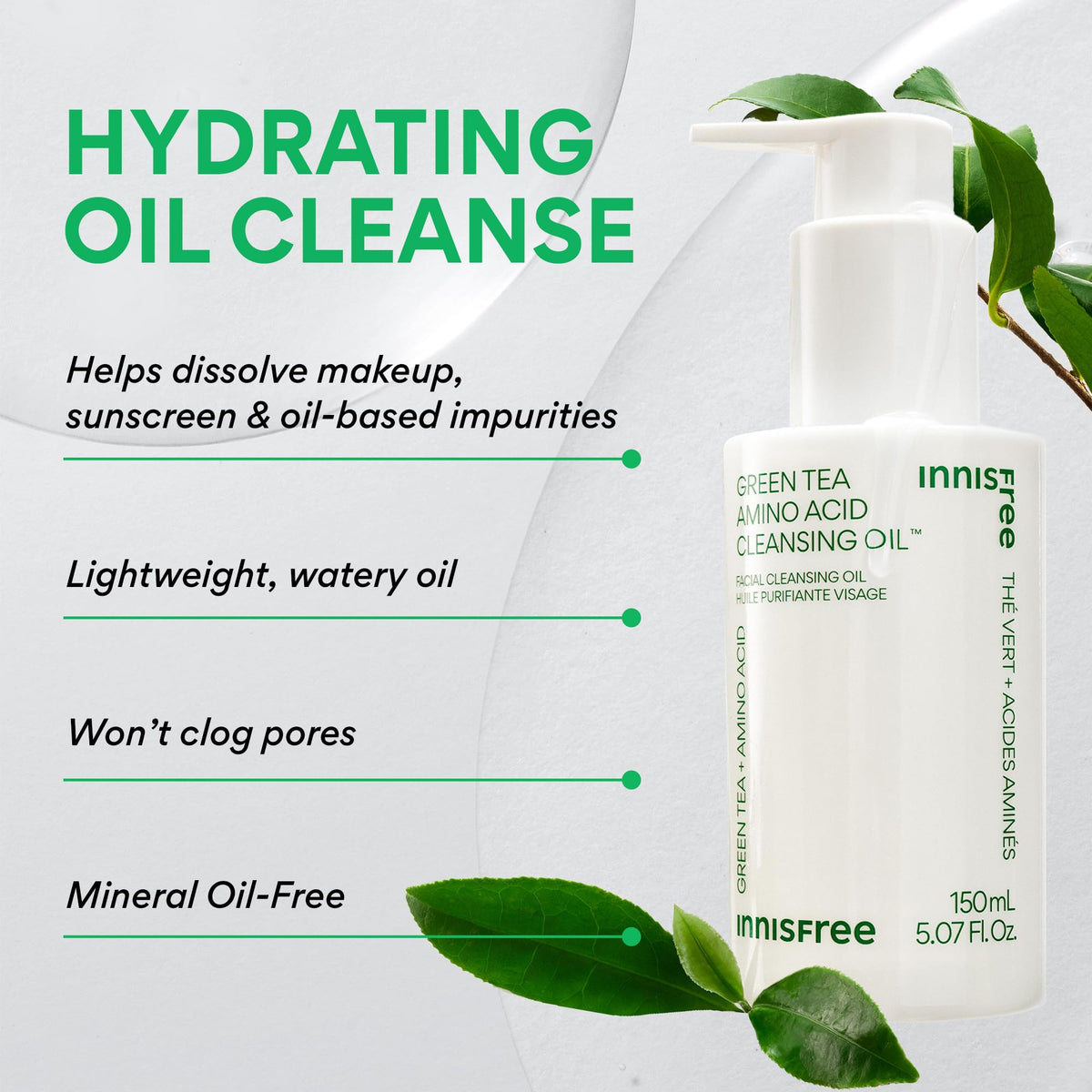 innisfree cleansing oil texture drop on palm highlighting lightweight spreadability