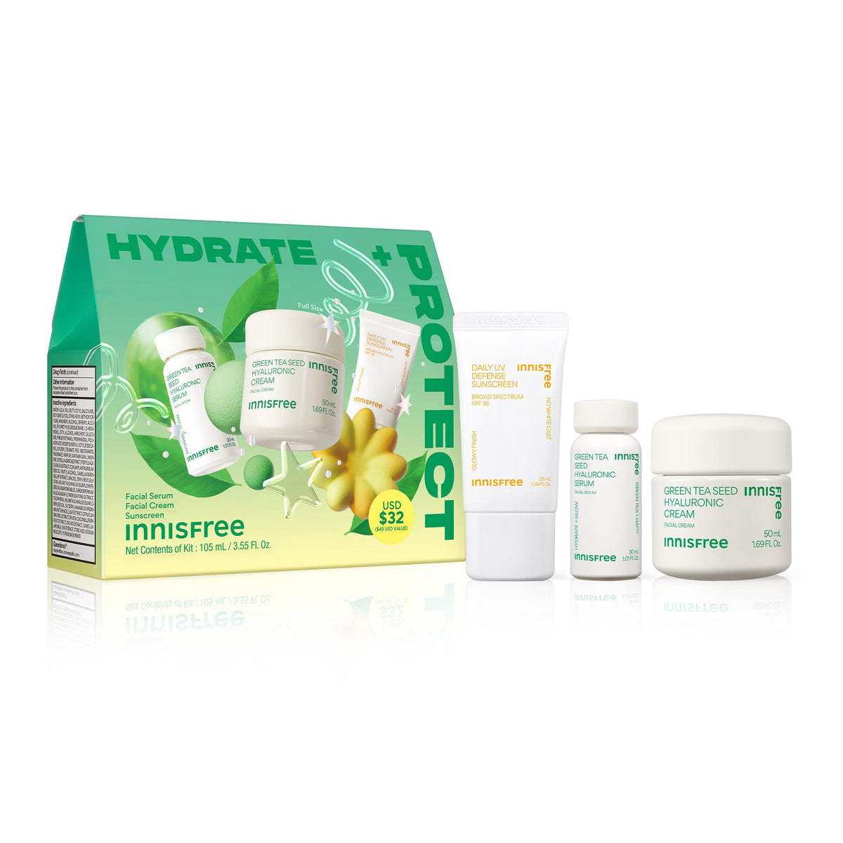 innisfree travel set front packaging showing compact trio and convenience