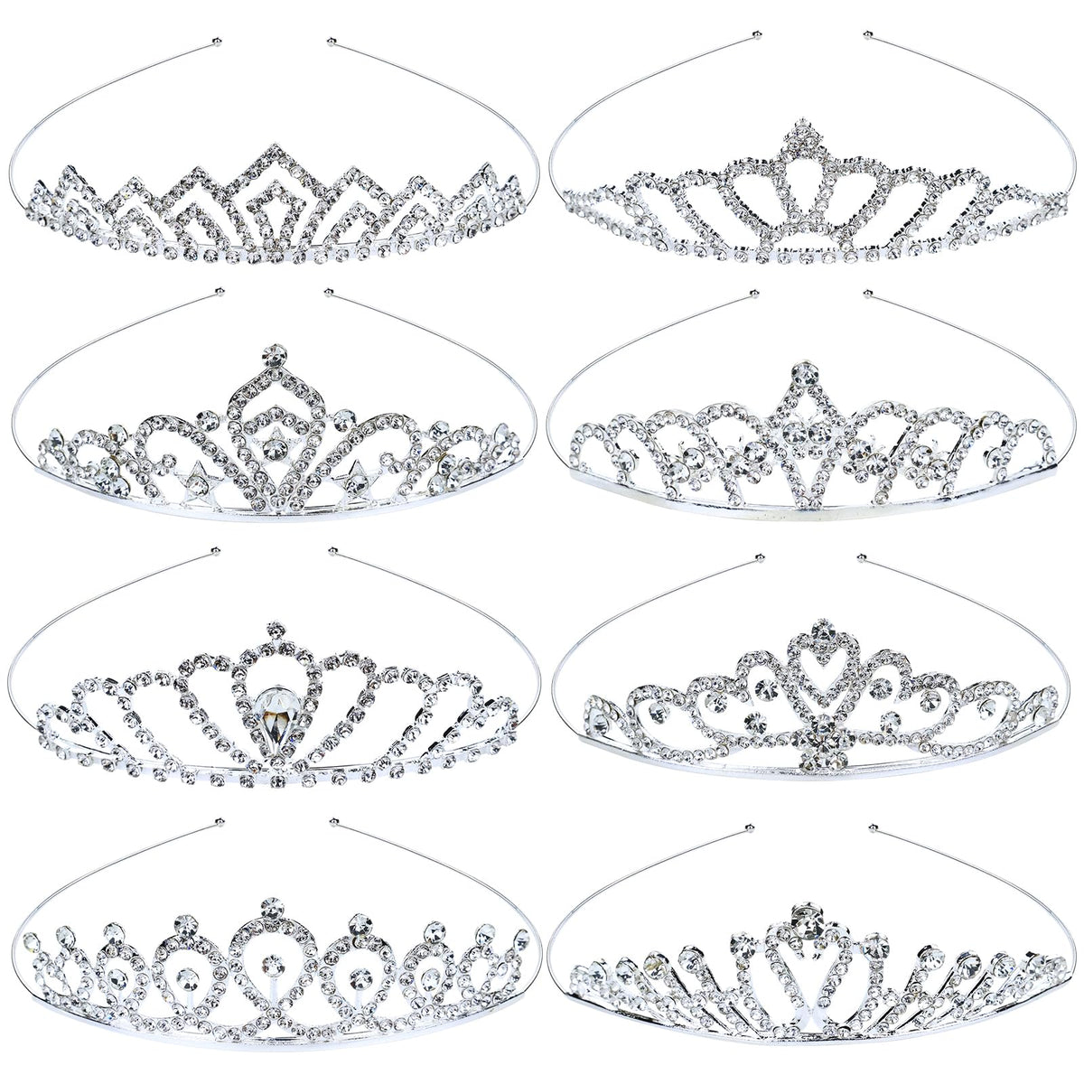 inSowni front view of eight silver tiaras showing coordinated set and styling benefit