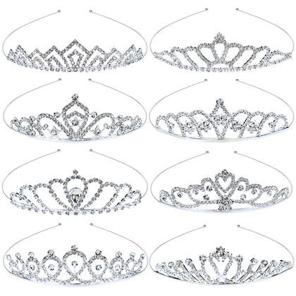 inSowni front view of eight silver tiaras showing coordinated set and styling benefit