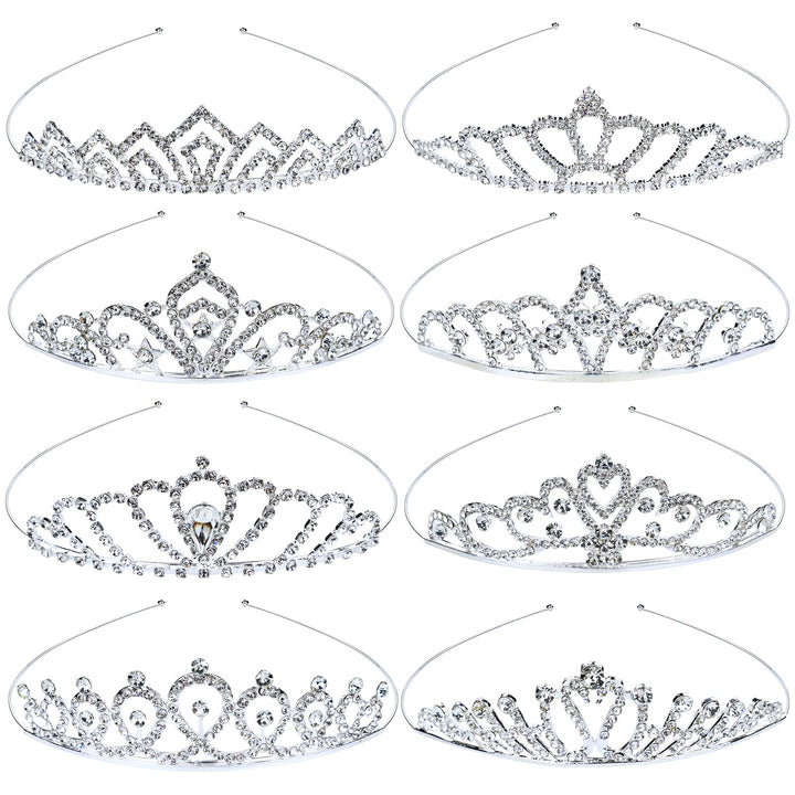 inSowni front view of eight silver tiaras showing coordinated set and styling benefit