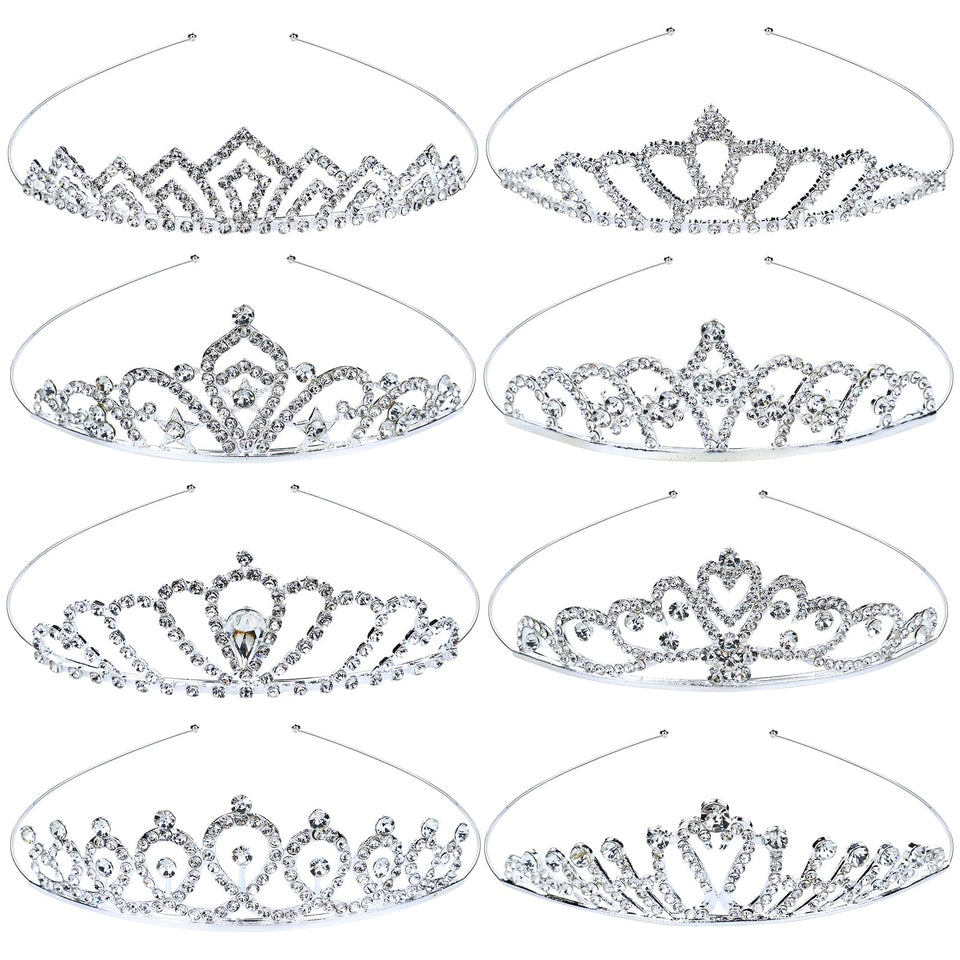 inSowni front view of eight silver tiaras showing coordinated set and styling benefit