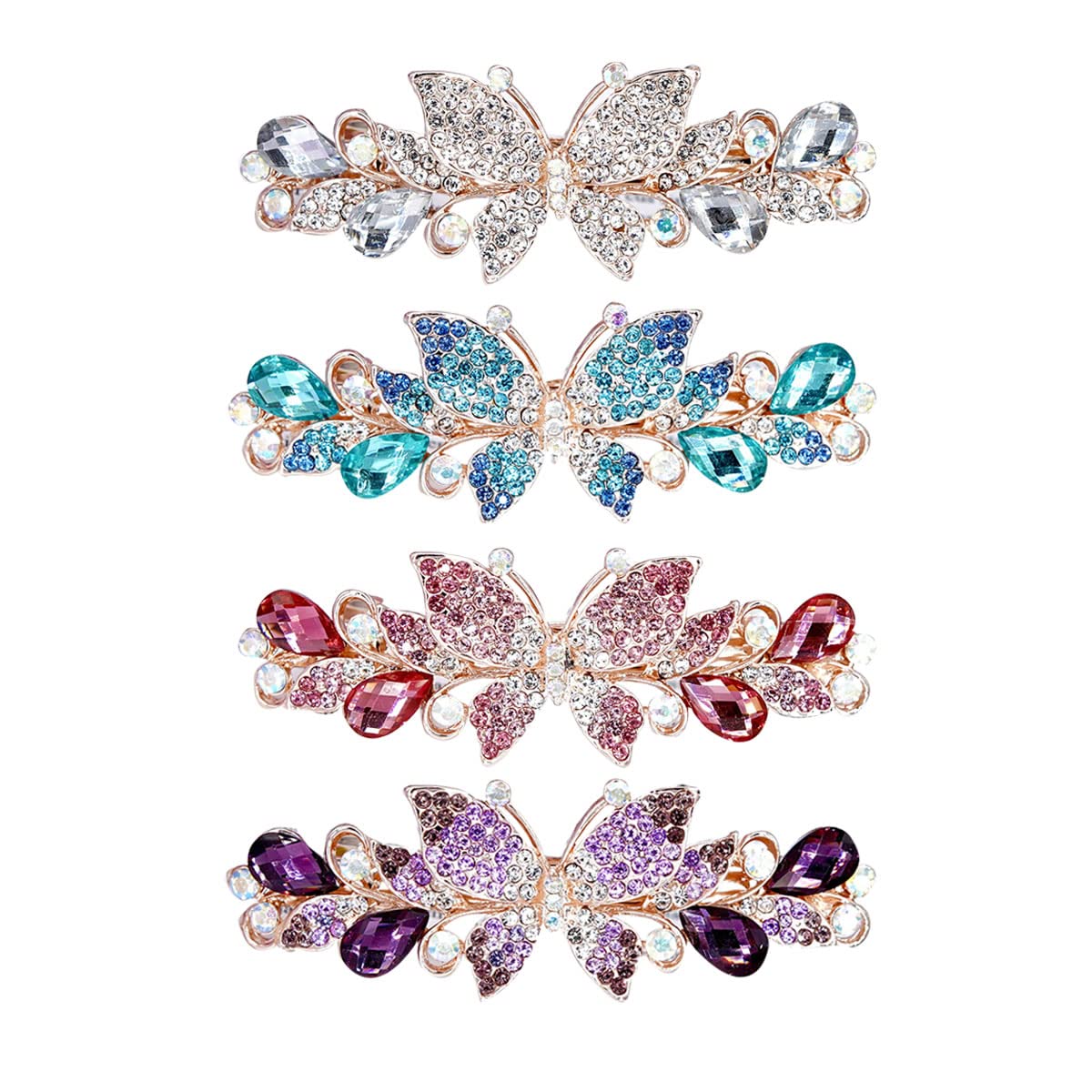 inSowni front view showing four jeweled butterfly barrettes, adds elegant sparkle