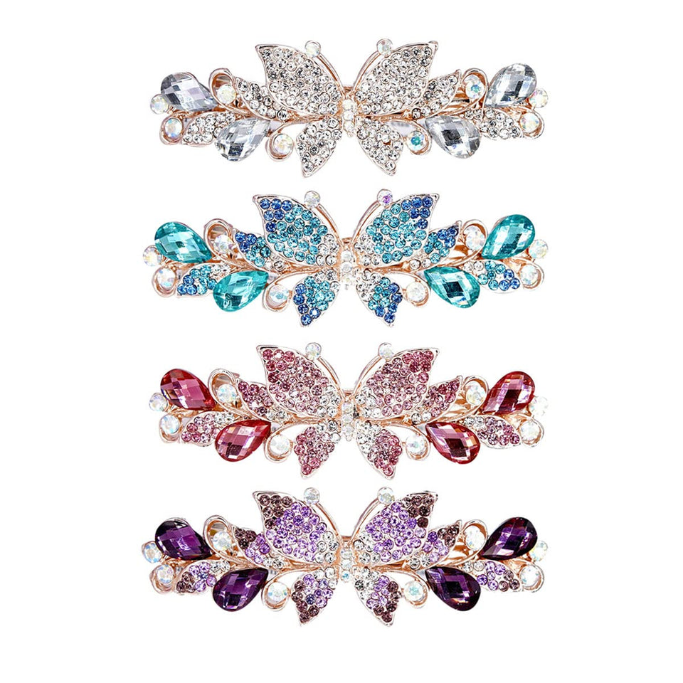 inSowni front view showing four jeweled butterfly barrettes, adds elegant sparkle