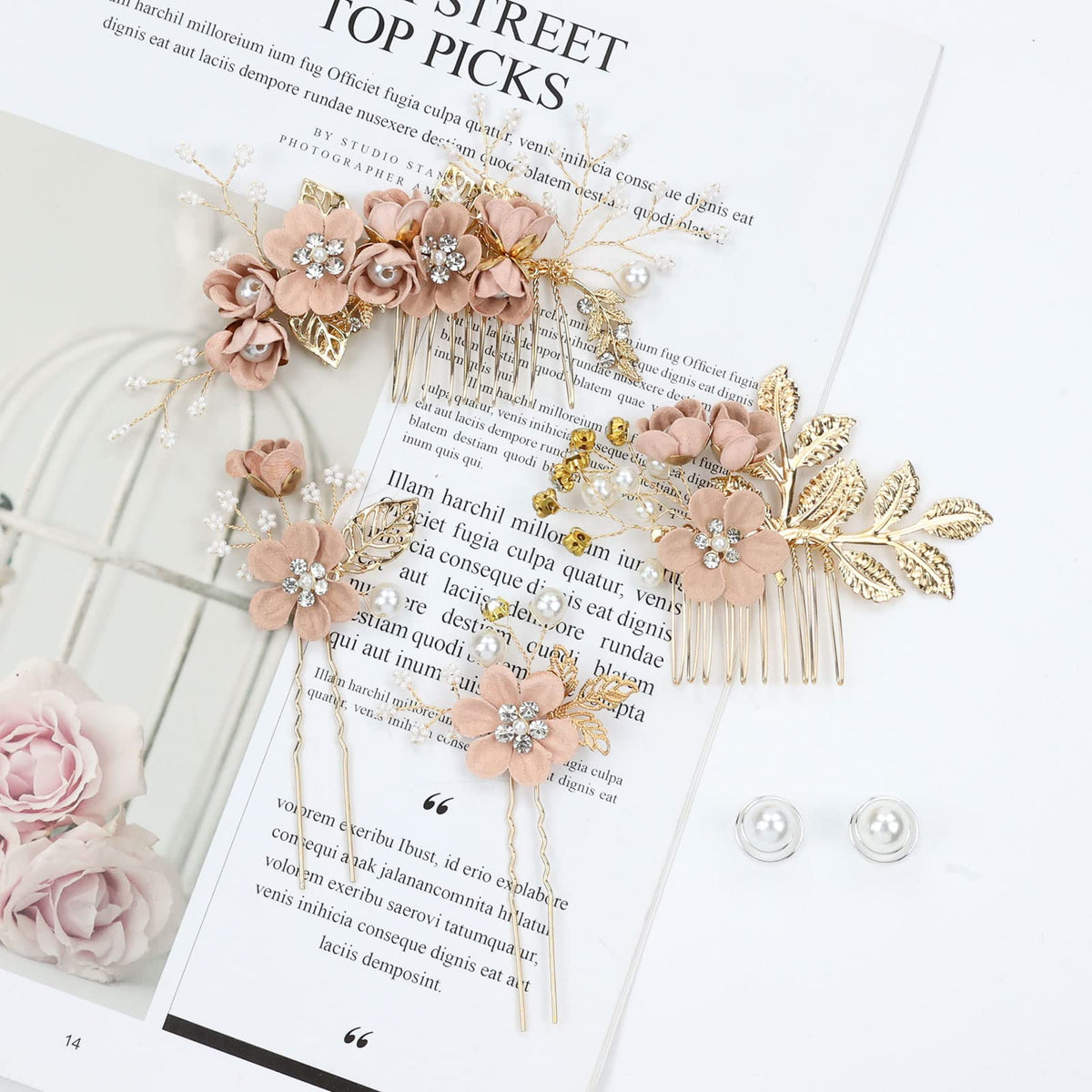 inSowni lifestyle shot of a bride wearing multiple floral pieces for a romantic look